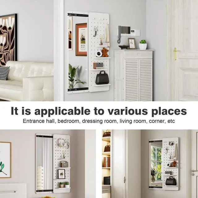 Alt view image 2 of 5 - 47.6 x 15.7 inch multi-functional design panel wall-mounted full-length mirror, space-saving, can be pushed and pulled. Suitable for bedroom/living room/entrance (white)