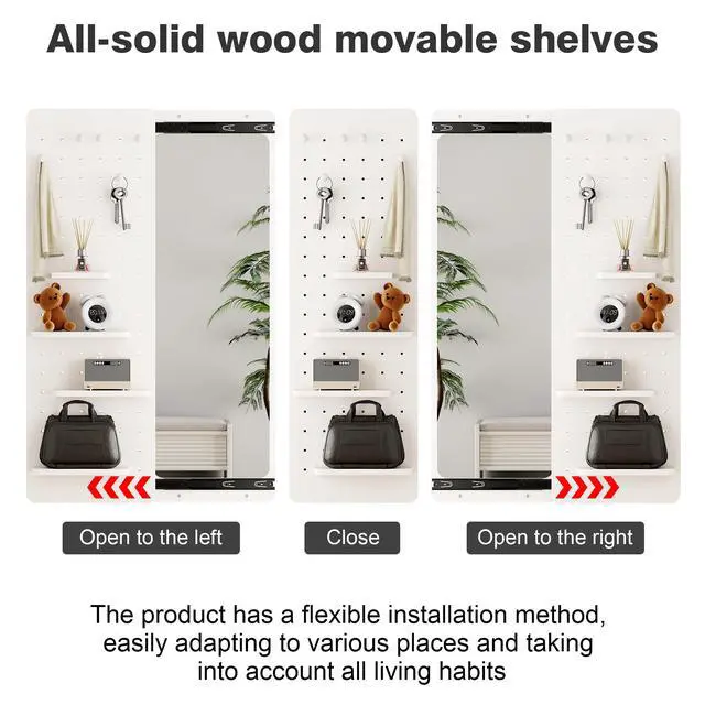 Alt view image 4 of 5 - 47.6 x 15.7 inch multi-functional design panel wall-mounted full-length mirror, space-saving, can be pushed and pulled. Suitable for bedroom/living room/entrance (white)