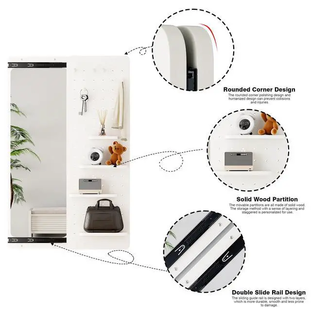 Alt view image 5 of 5 - 47.6 x 15.7 inch multi-functional design panel wall-mounted full-length mirror, space-saving, can be pushed and pulled. Suitable for bedroom/living room/entrance (white)