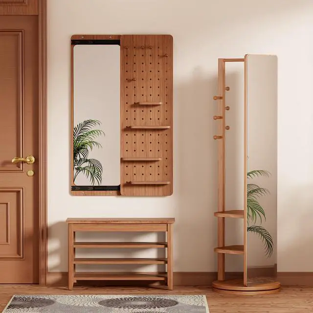 Alt view image 2 of 7 - 47.6 x 15.5 inch multi-functional design panel wall-mounted full-length mirror, saves space and can be pushed and pulled. Suitable for bedroom/living room/entrance (cherry color)