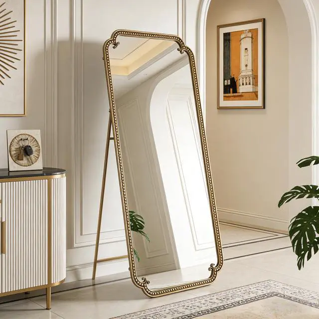 Alt view image 2 of 7 - Full Length Mirror with Stand, 70.1"x31.9" Floor Standing Large Dressing Mirror Hanging or Leaning Against Wall for Bedroom Living Room, Antique Gold