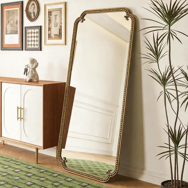 Alt view image 4 of 7 - Full Length Mirror with Stand, 70.1"x31.9" Floor Standing Large Dressing Mirror Hanging or Leaning Against Wall for Bedroom Living Room, Antique Gold