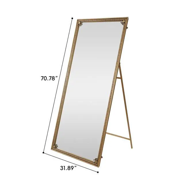 Alt view image 3 of 7 - Full Length Mirror with Stand, 70.1"x31.9" Floor Standing Large Dressing Mirror Hanging or Leaning Against Wall for Bedroom Living Room, Antique Gold