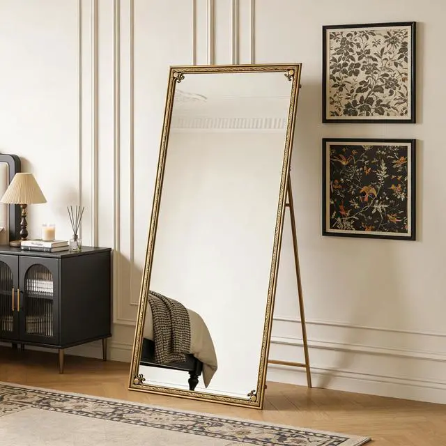 Alt view image 5 of 7 - Full Length Mirror with Stand, 70.1"x31.9" Floor Standing Large Dressing Mirror Hanging or Leaning Against Wall for Bedroom Living Room, Antique Gold