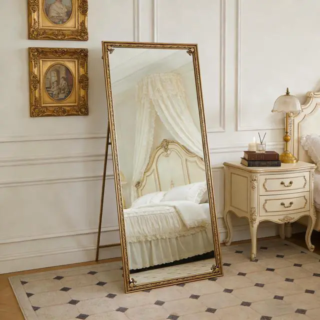 Alt view image 2 of 7 - Full Length Mirror with Stand, 70.1"x31.9" Floor Standing Large Dressing Mirror Hanging or Leaning Against Wall for Bedroom Living Room, Antique Gold