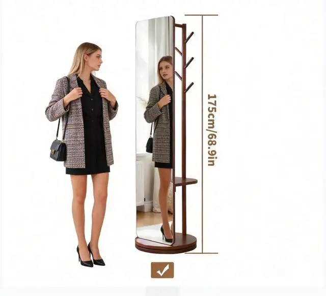Main image of 70"x19"Full Length Mirror with Stand,Coat Rack with Mirror,Solid Wood Floor Mirror,Swivel Mirrorfor Bedroom, Living Room, Cloakroom