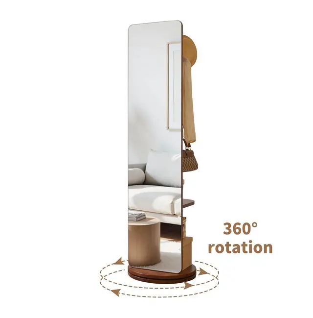 Alt view image 2 of 2 - 70"x19"Full Length Mirror with Stand,Coat Rack with Mirror,Solid Wood Floor Mirror,Swivel Mirrorfor Bedroom, Living Room, Cloakroom