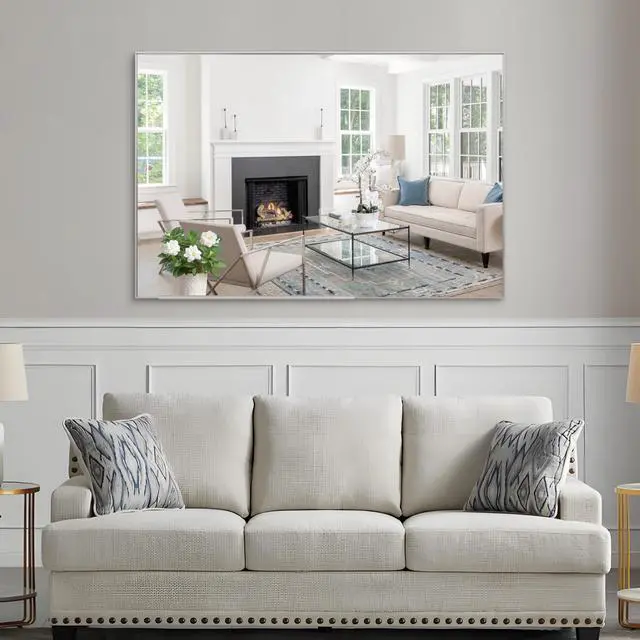 Alt view image 2 of 7 - 60"x40" Oversized Modern Rectangle Bathroom Mirror with Silver Frame Decorative Large Wall Mirrors for Bathroom Living Room Bedroom Vertical or Horizontal Wall Mounted mirror with Aluminum Frame