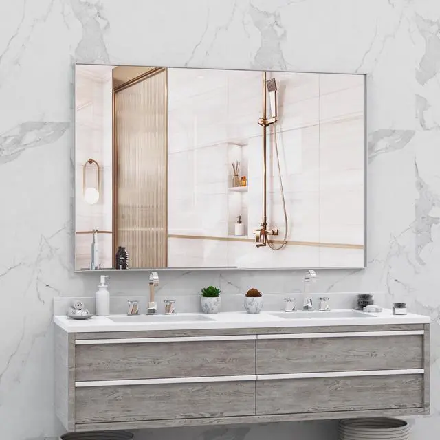 Main image of 60"x40" Oversized Modern Rectangle Bathroom Mirror with Silver Frame Decorative Large Wall Mirrors for Bathroom Living Room Bedroom Vertical or Horizontal Wall Mounted mirror with Aluminum Frame