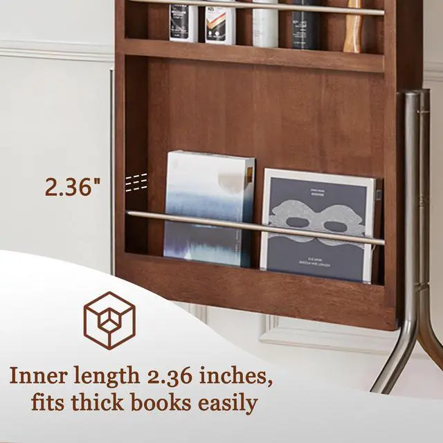 Alt view image 5 of 7 - Arched Full Length Mirror with Storage Shelves & Wheels, Rubber Wood Frame Floor Mirror, Freestanding Rolling Mirror with Cart, 2-in-1 Dressing Mirror & Bookcase for Bedroom Living Room