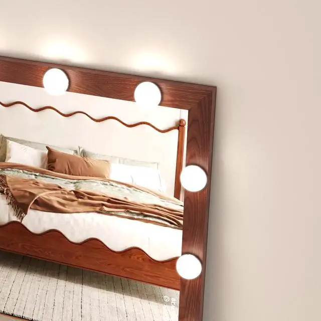 Alt view image 2 of 7 - Hollywood Full Length Mirror with Lights Full Body Vanity Mirror with 3 Color Modes Wall Lighted Standing Floor Mirror for Dressing Room Bedroom Hotel Touch Control walnut 62.6"x23.3"