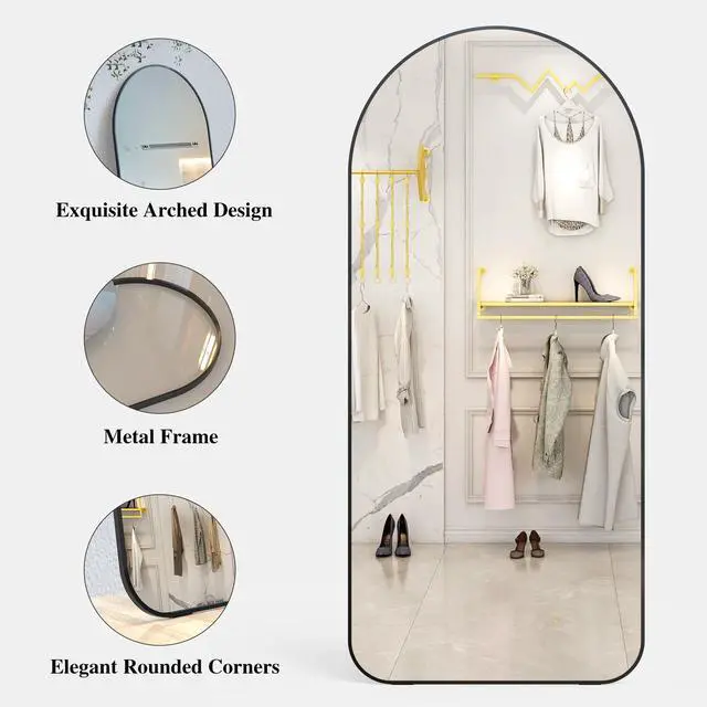Alt view image 5 of 7 - Arch Full Length Mirror 71"×32" Big Full Body Mirror for Bedroom Oversized Floor Mirror Large Standing Mirror Living Room Dressing Mirror Leaning Against Wall, Metal Frame, Black