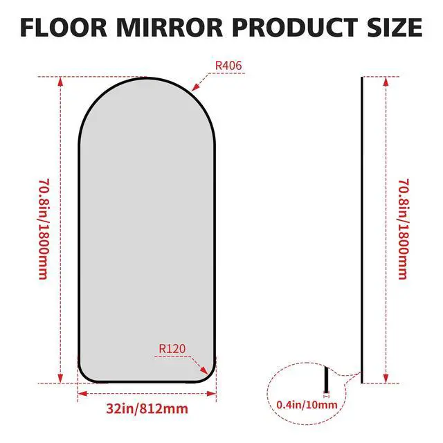 Alt view image 6 of 7 - Arch Full Length Mirror 71"×32" Big Full Body Mirror for Bedroom Oversized Floor Mirror Large Standing Mirror Living Room Dressing Mirror Leaning Against Wall, Metal Frame, Black