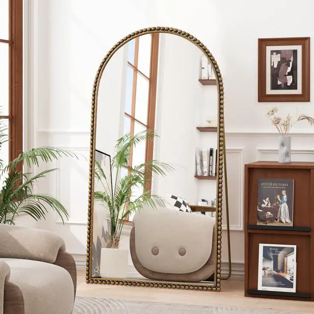 Alt view image 3 of 7 - Iron Arch Retro Full Length Mirror With Supporting Feet, For Living Room, Bedroom (Gold)