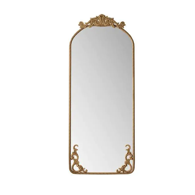 Alt view image 7 of 7 - 58"x24" Arched Full Body Mirror with Vintage Ornate Carved Applique on Top and Bottom, Hanging Wall Mounted Mirror, for Living Room Bedroom Retro Home Decor Mirror, Bronze