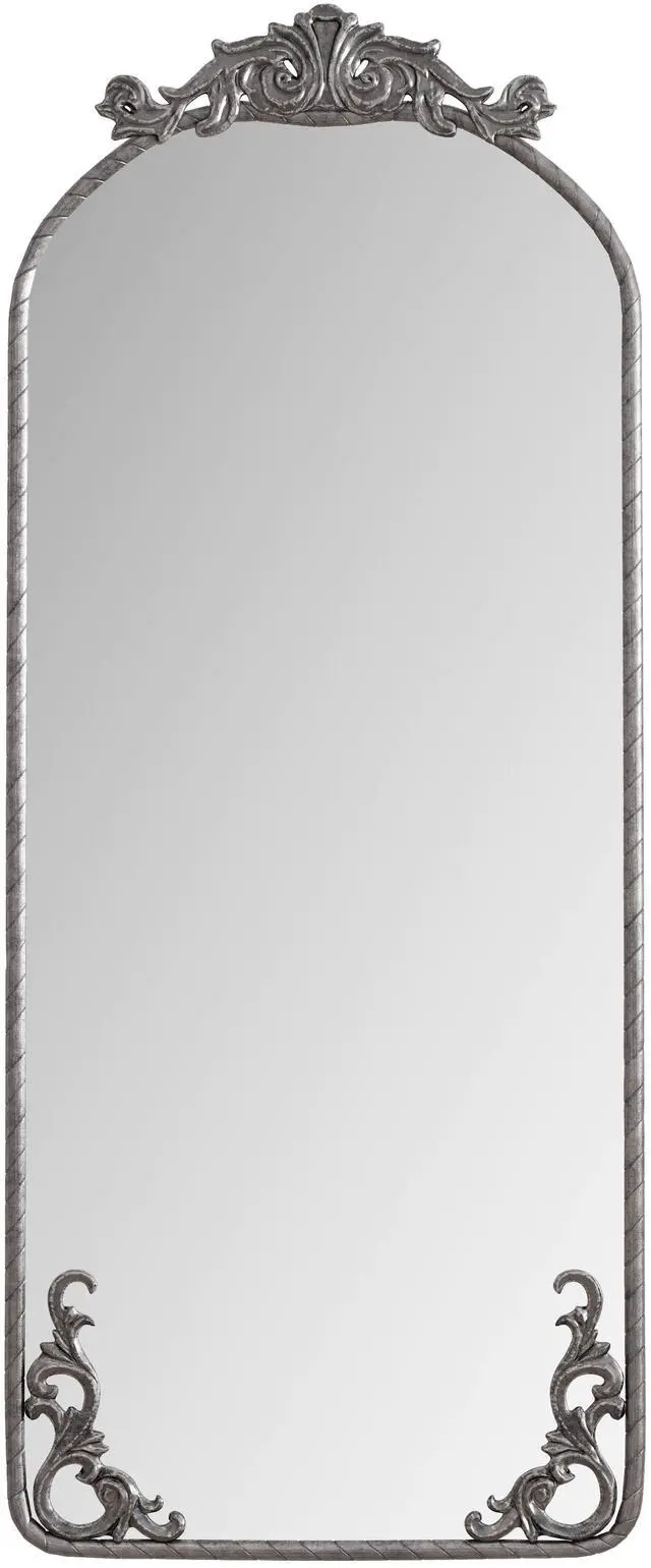 Main image of 58"x24" Arched Full Body Mirror with Vintage Ornate Carved Applique on Top and Bottom, Hanging Wall Mounted Mirror, for Living Room Bedroom Retro Home Decor Mirror, Antique Silver