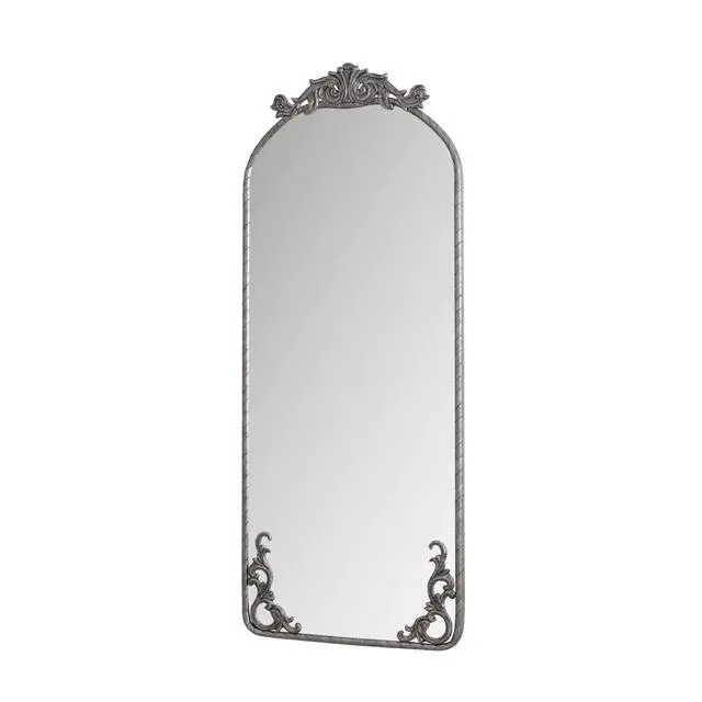 Alt view image 7 of 7 - 58"x24" Arched Full Body Mirror with Vintage Ornate Carved Applique on Top and Bottom, Hanging Wall Mounted Mirror, for Living Room Bedroom Retro Home Decor Mirror, Antique Silver