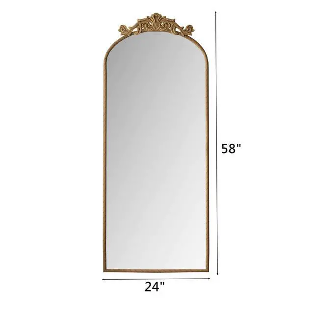 Alt view image 3 of 7 - 58"x24" Arched Full Body Mirror with Vintage Ornate Carved Applique on Top, Hanging Wall Mounted Mirror, for Living Room Bedroom Retro Home Decor Mirror, Bronze