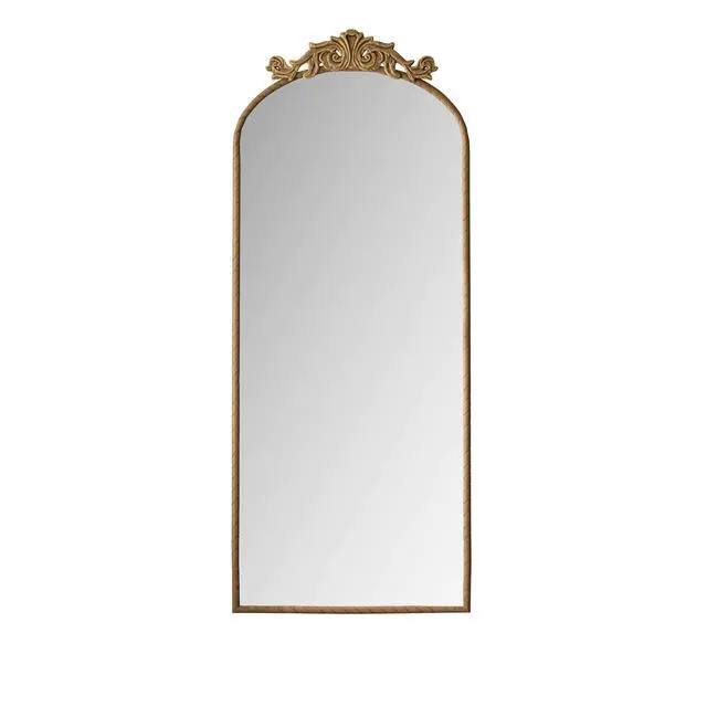 Alt view image 7 of 7 - 58"x24" Arched Full Body Mirror with Vintage Ornate Carved Applique on Top, Hanging Wall Mounted Mirror, for Living Room Bedroom Retro Home Decor Mirror, Bronze