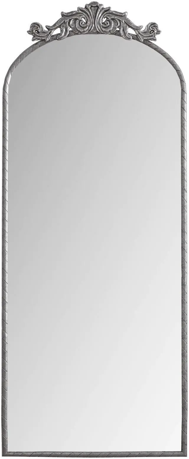 Main image of 58"x24" Arched Full Body Mirror with Vintage Ornate Carved Applique on Top, Hanging Wall Mounted Mirror, for Living Room Bedroom Retro Home Decor Mirror, Antique Silver