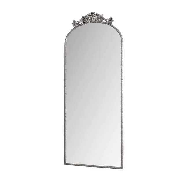 Alt view image 7 of 7 - 58"x24" Arched Full Body Mirror with Vintage Ornate Carved Applique on Top, Hanging Wall Mounted Mirror, for Living Room Bedroom Retro Home Decor Mirror, Antique Silver