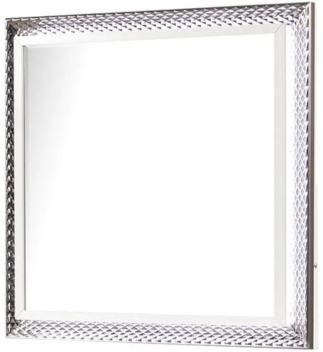 Main image of Fabio Contemporary Style Mirror Made with Diamond-Patterned Side Accents with LED Lighting and Wood in White Finish(INCLUDES ONLY MIRROR)