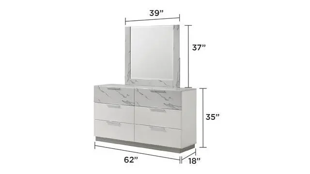 Alt view image 3 of 5 - Mist Mirror White Two-Tone High-Gloss Marble & Lacquer Frame with Oversized Reflective Surface(INCLUDES MIRROR ONLY)