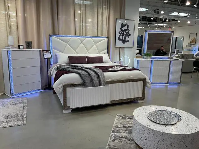 Alt view image 5 of 5 - Fabio Contemporary Style Mirror Made with Diamond-Patterned Side Accents with LED Lighting and Wood in White Finish(INCLUDES ONLY MIRROR)