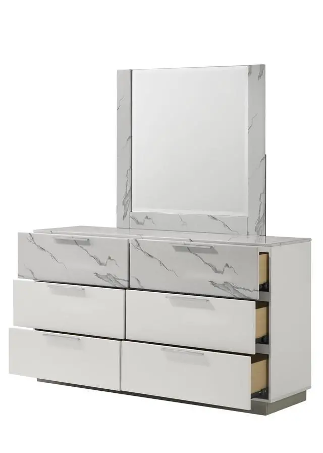 Alt view image 4 of 5 - Mist Mirror White Two-Tone High-Gloss Marble & Lacquer Frame with Oversized Reflective Surface(INCLUDES MIRROR ONLY)