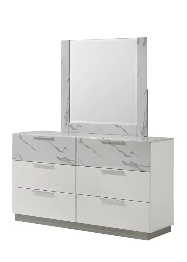 Alt view image 5 of 5 - Mist Mirror White Two-Tone High-Gloss Marble & Lacquer Frame with Oversized Reflective Surface(INCLUDES MIRROR ONLY)
