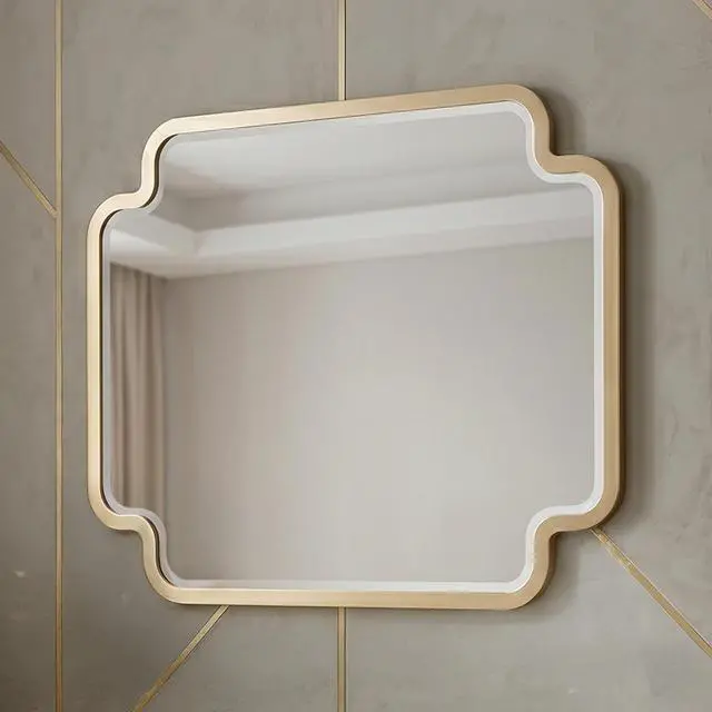 Alt view image 2 of 7 - Lexington Modern Bedroom Mirror in Beige with Sculpted Frame and Gold Accents (Dresser not included)