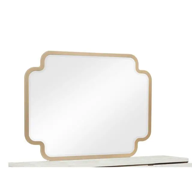 Alt view image 4 of 7 - Lexington Modern Bedroom Mirror in Beige with Sculpted Frame and Gold Accents (Dresser not included)