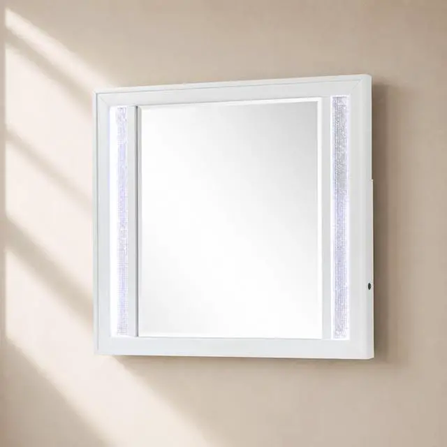 Alt view image 2 of 7 - Modern Style Mirror for Dresser Top made with wood frame and LED in White (Includes Only Mirror)