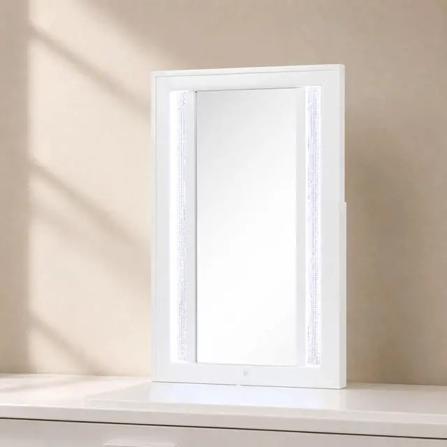Alt view image 2 of 6 - Modern Style Mirror for Nightstand Top made with wood frame and LED in White (Mirror Top Only)