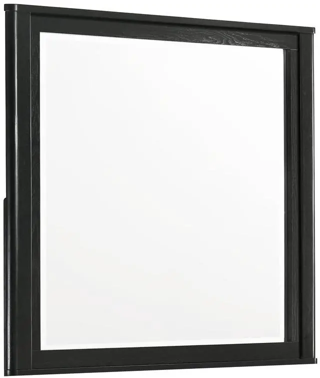 Main image of Opel Modern Beveled Bedroom Mirror with Deep Frame Profile in Black (Includes Mirror Only - Dresser Not Included)