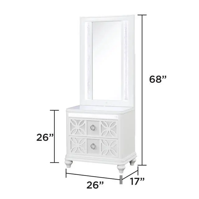 Alt view image 3 of 6 - Modern Style Mirror for Nightstand Top made with wood frame and LED in White (Mirror Top Only)