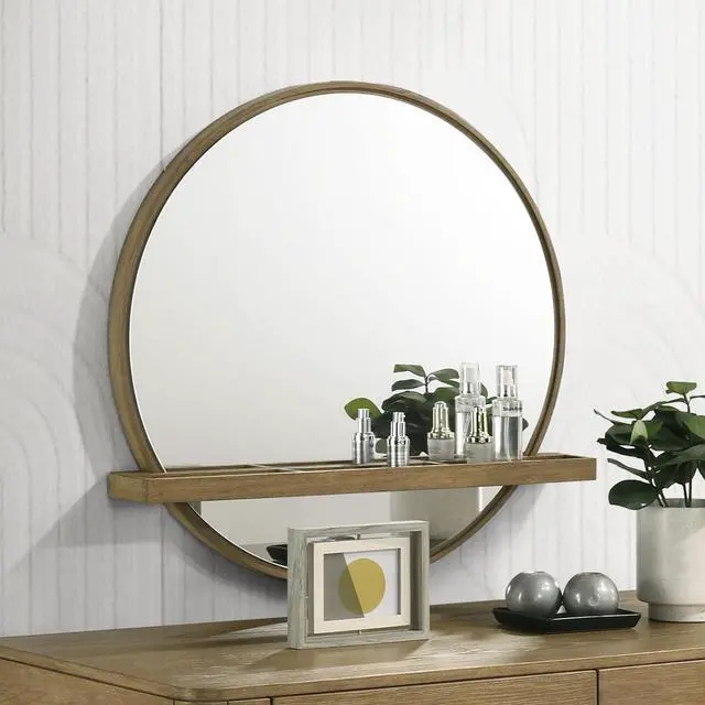 Main image of Benson Sand Wash Round Vanity Wall Mirror with Shelf