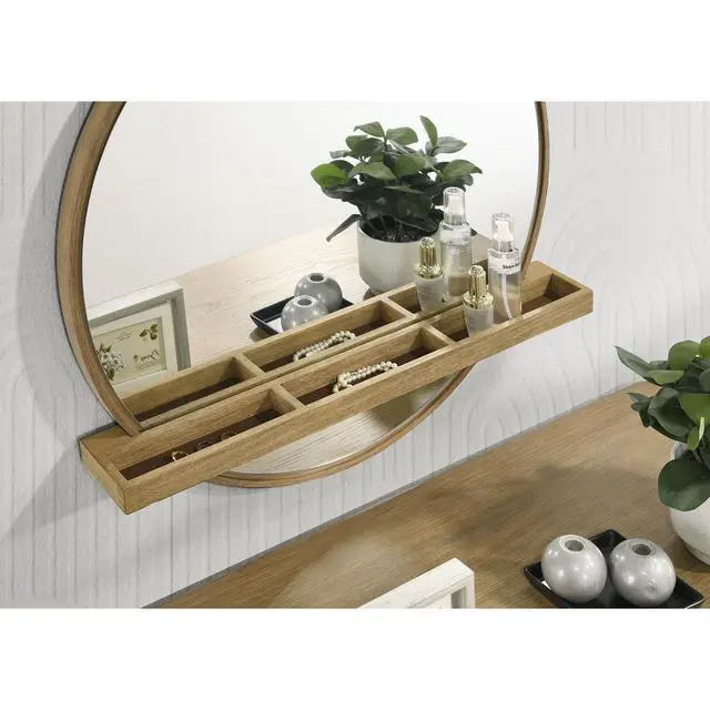 Alt view image 6 of 7 - Benson Sand Wash Round Vanity Wall Mirror with Shelf