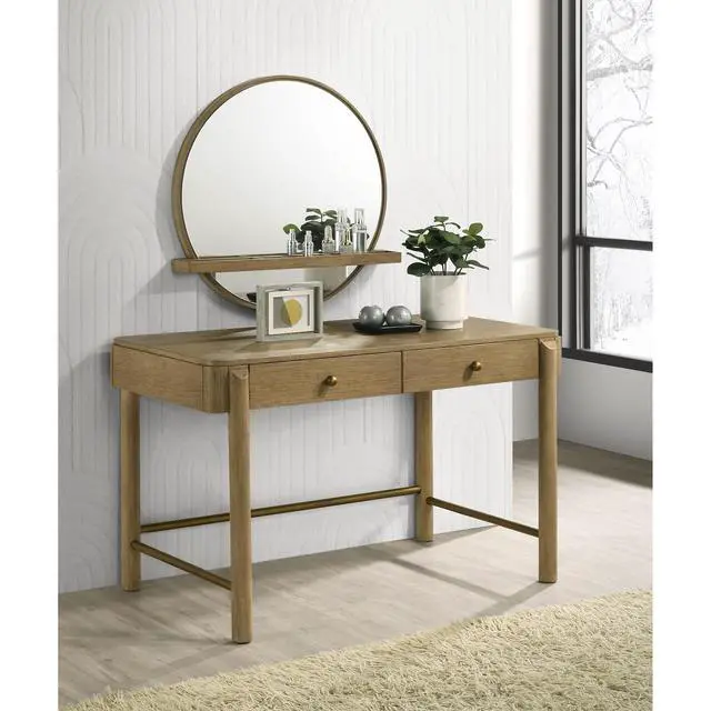 Alt view image 7 of 7 - Benson Sand Wash Round Vanity Wall Mirror with Shelf