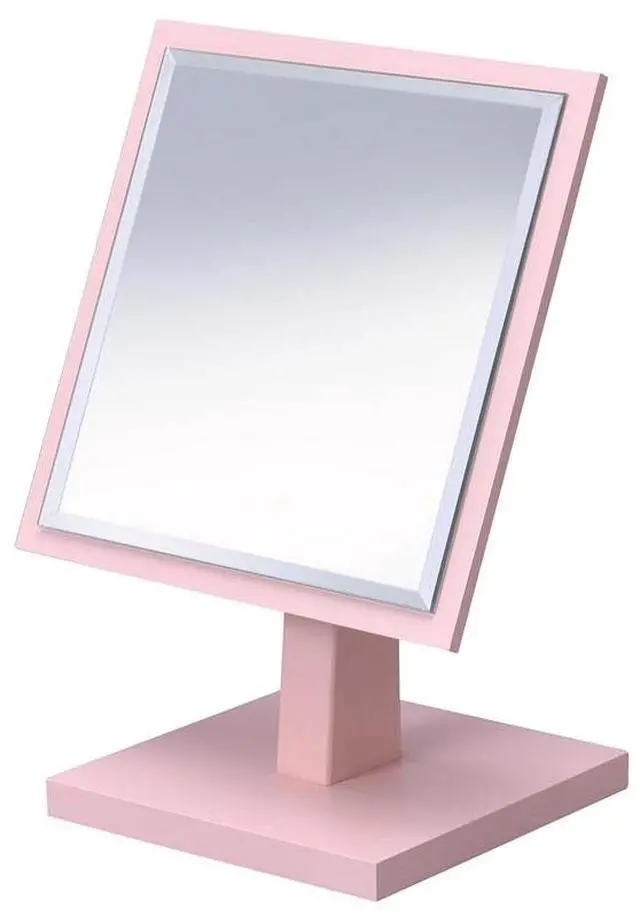 Main image of 9.5" Tall Polyresin and Wood Make-Up Mirror on a Pedestal, Pastel Pink finish