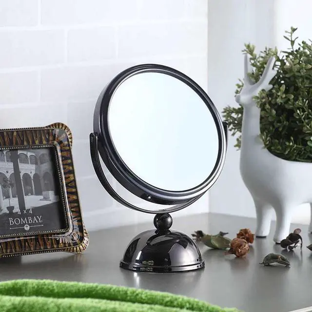Alt view image 2 of 5 - 5.5" Diameter Chrome Make-Up Mirror, x5 magnification, Black finish
