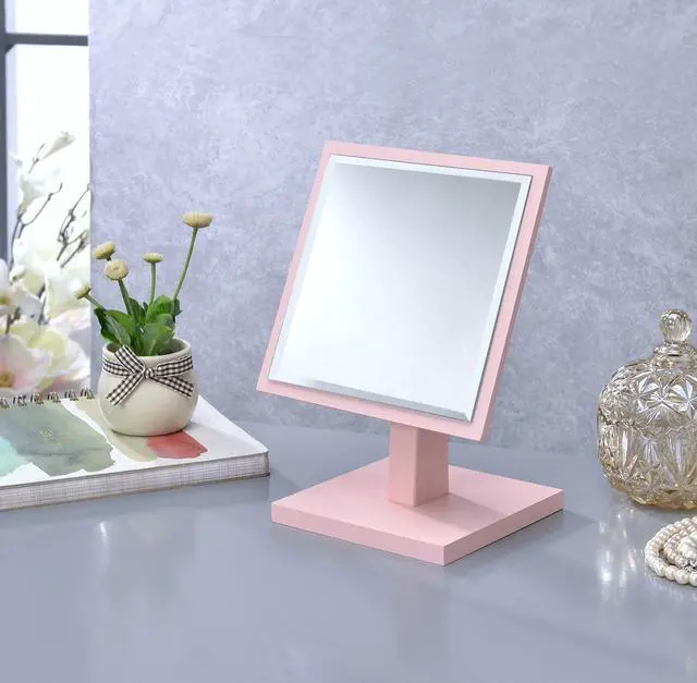 Alt view image 2 of 5 - 9.5" Tall Polyresin and Wood Make-Up Mirror on a Pedestal, Pastel Pink finish