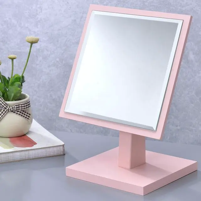 Alt view image 3 of 5 - 9.5" Tall Polyresin and Wood Make-Up Mirror on a Pedestal, Pastel Pink finish