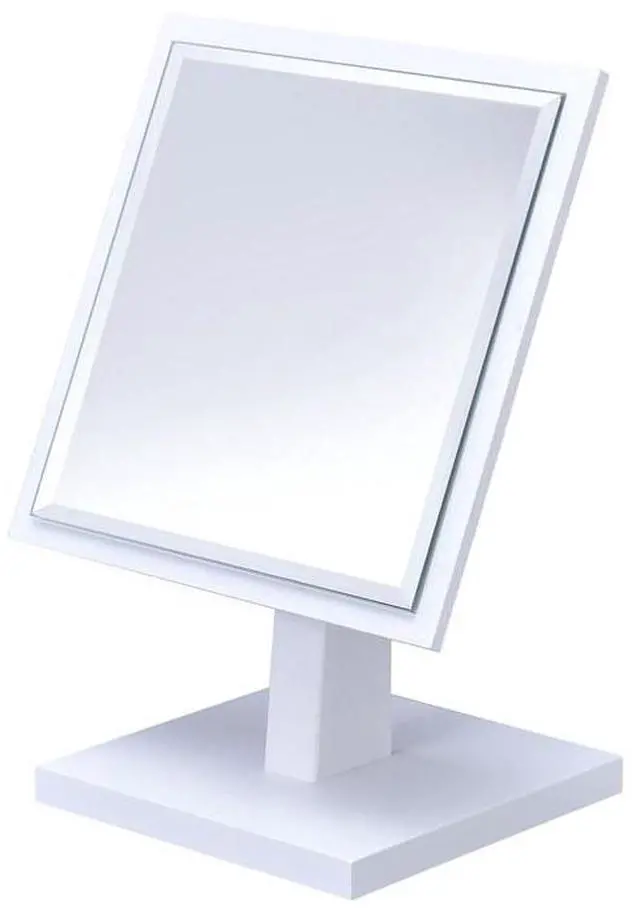 Main image of 9.5" Tall Polyresin and Wood Make-Up Mirror on a Pedestal, White finish