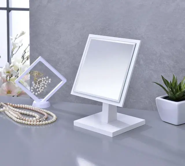 Alt view image 2 of 5 - 9.5" Tall Polyresin and Wood Make-Up Mirror on a Pedestal, White finish