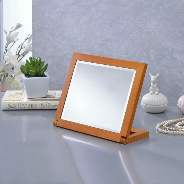 Alt view image 2 of 5 - 8" Tall Polyresin adjustable Make-Up Mirror, Walnut finish