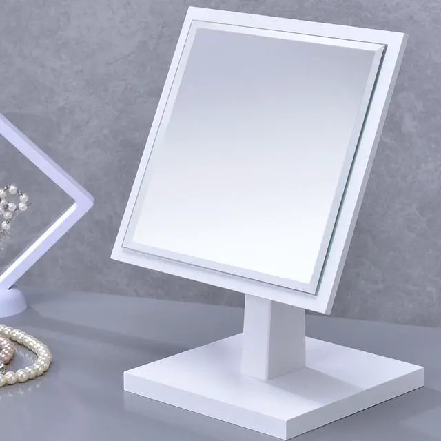 Alt view image 4 of 5 - 9.5" Tall Polyresin and Wood Make-Up Mirror on a Pedestal, White finish