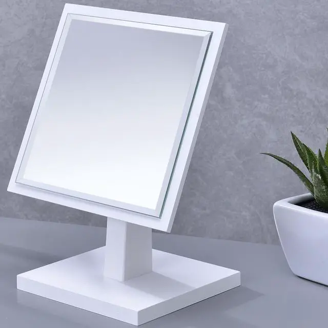 Alt view image 3 of 5 - 9.5" Tall Polyresin and Wood Make-Up Mirror on a Pedestal, White finish