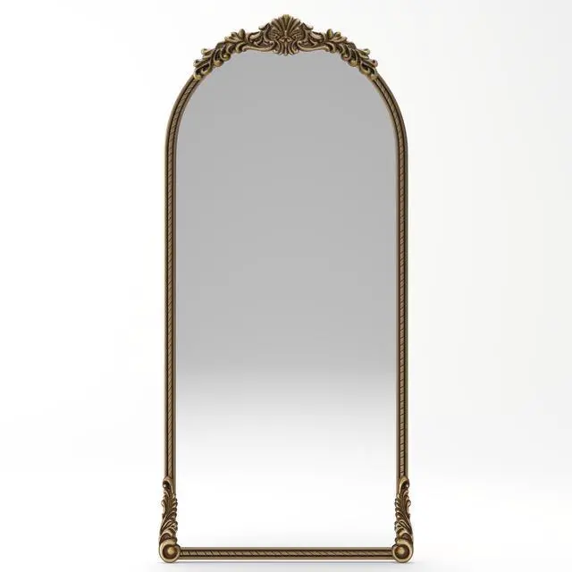 Alt view image 3 of 7 - 73.03"Arch Oval Vintage Relief Mirror Wall Hanging Elegant Decorative Mirror for Home Decor Retro Beautiful Design,Perfect for Living Room Bedroom and Hallway,vintage gold