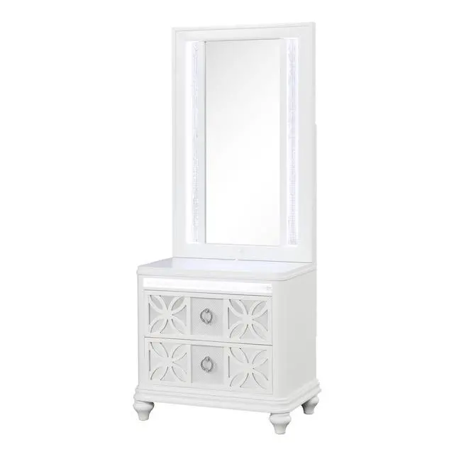 Alt view image 6 of 6 - Modern Style Mirror for Nightstand Top made with wood frame and LED in White (Mirror Top Only)